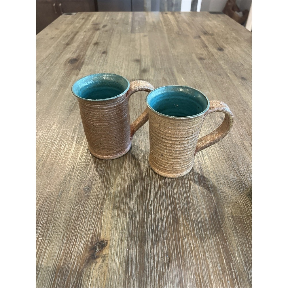 Vintage MCM Mugs Kitchenware Studio Stoneware Set 2 Retro Cups